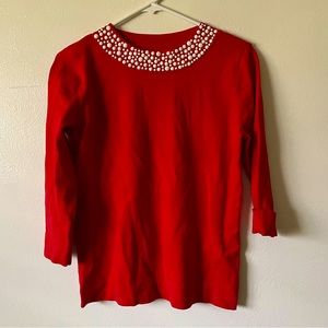Calvin Klein Red Pearl Collared Sweater
